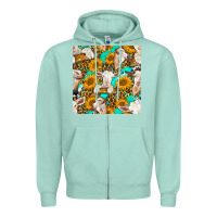 Seafoam sunflowers and goat western seamless pattern Zipper Hoodie - BundleAndBundleShop