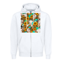 White sunflowers and goat western seamless pattern Zipper Hoodie - BundleAndBundleShop