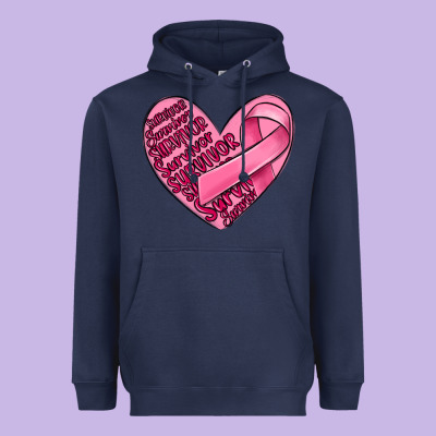 Heart Breast Cancer Heavyweight Hoodie Designed By Maliassmallbusiness