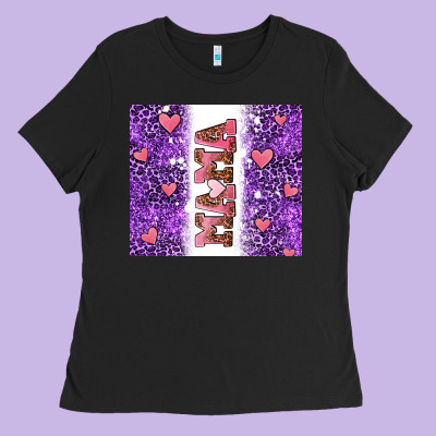 Purple Leopard Pink Mama Hearts Ladies Tee Designed By Adodesignshop