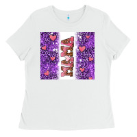White purple leopard pink mama hearts Ladies Tee - AdoDesignShop