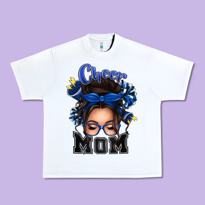 Cheer Mom Messy Bun Urban Heavy Tee Designed By Texasbilliewilder