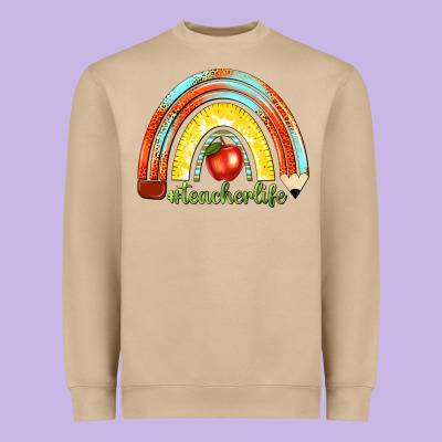 Heavyweight Sweatshirt teacher life with rainbow