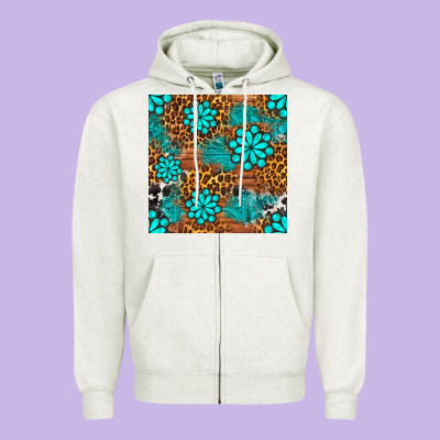 Leopard Gemstone Seamless Pattern Zipper Hoodie Designed By Bundleandbundleshop