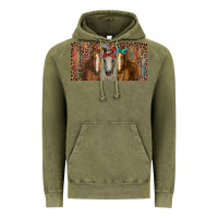 Vintage Olive Horses with serape and leopard Vintage Hoodie - RanaPortraitStore
