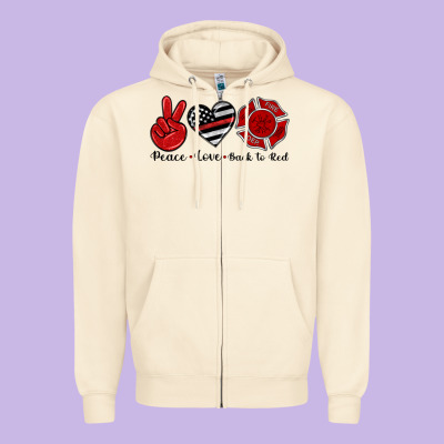Peace Love Back To Red Zipper Hoodie Designed By Artiststas