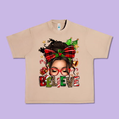 Christmas Believe Afro Messy Bun Urban Heavy Tee Designed By Texasbilliewilder