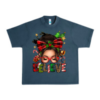 Midnight Navy christmas believe afro messy bun Urban Heavy Tee - texasbilliewilder