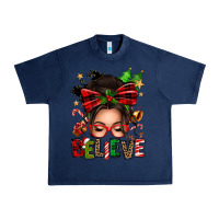 Navy christmas believe afro messy bun Urban Heavy Tee - texasbilliewilder
