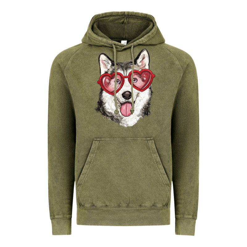 Husky With Love Glasses Vintage Hoodie by RanaPortraitStore | Teevron