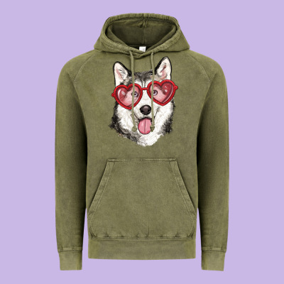 Vintage Hoodie husky with love glasses
