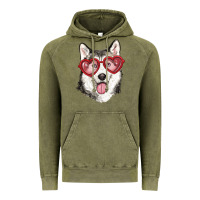Vintage Olive husky with love glasses Vintage Hoodie - RanaPortraitStore