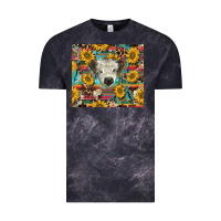 Cloud Black white Scottish calf and sunflowers Vintage Tee - BarkalooDesign