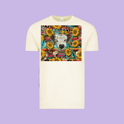 White Scottish Calf And Sunflowers Vintage Tee Designed By Barkaloodesign