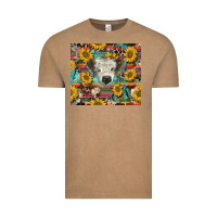 Vintage Coffee white Scottish calf and sunflowers Vintage Tee - BarkalooDesign