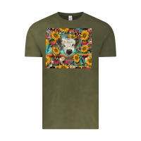 Vintage Olive white Scottish calf and sunflowers Vintage Tee - BarkalooDesign
