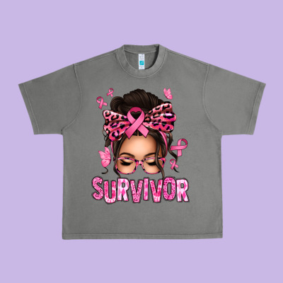Breast Cancer Survivor Afro Messy Bun Urban Heavy Tee Designed By Texasbilliewilder