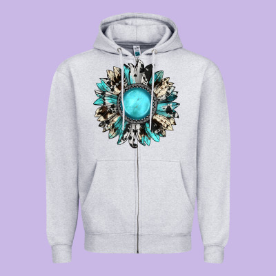 Western Sunflower Gemstone Zipper Hoodie Designed By Jahusdesignshop