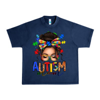 Navy autism mom afro messy bun Urban Heavy Tee - texasbilliewilder