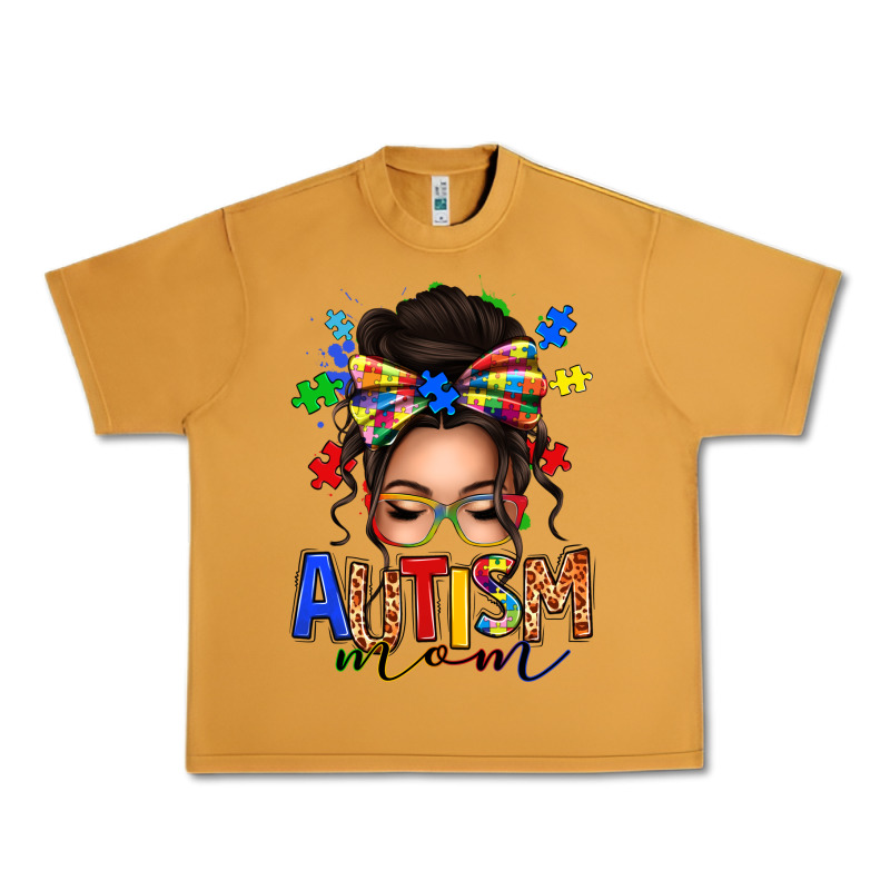 Autism Mom Afro Messy Bun Urban Heavy Tee by texasbilliewilder | Teevron