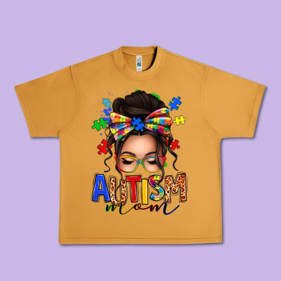 Autism Mom Afro Messy Bun Urban Heavy Tee Designed By Texasbilliewilder