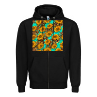 Black sunflowers and leopard western seamless pattern Zipper Hoodie - BundleAndBundleShop
