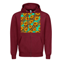 Burgundy sunflowers and leopard western seamless pattern Zipper Hoodie - BundleAndBundleShop