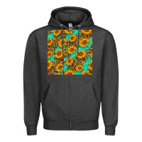 Charcoal Heather sunflowers and leopard western seamless pattern Zipper Hoodie - BundleAndBundleShop
