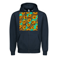 Navy sunflowers and leopard western seamless pattern Zipper Hoodie - BundleAndBundleShop