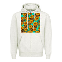 Oatmeal Heather sunflowers and leopard western seamless pattern Zipper Hoodie - BundleAndBundleShop