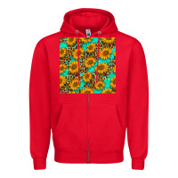 Red sunflowers and leopard western seamless pattern Zipper Hoodie - BundleAndBundleShop