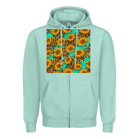 Seafoam sunflowers and leopard western seamless pattern Zipper Hoodie - BundleAndBundleShop