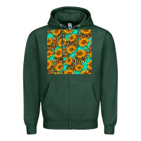 Sports Green sunflowers and leopard western seamless pattern Zipper Hoodie - BundleAndBundleShop