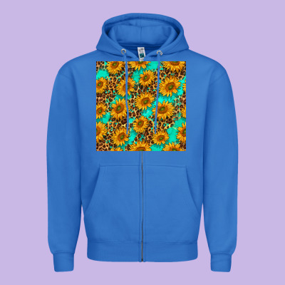 Sunflowers And Leopard Western Seamless Pattern Zipper Hoodie Designed By Bundleandbundleshop