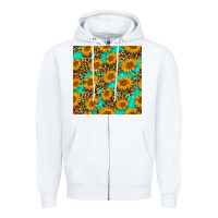 White sunflowers and leopard western seamless pattern Zipper Hoodie - BundleAndBundleShop
