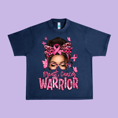 Brest Cancer Warrior Afro Messy Bun Urban Heavy Tee Designed By Texasbilliewilder