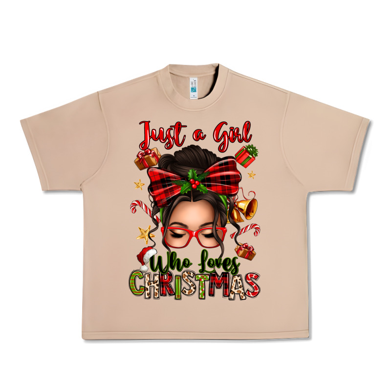 Just A Girl Who Loves Christmas Afro Messy Bun Urban Heavy Tee by texasbilliewilder | Teevron