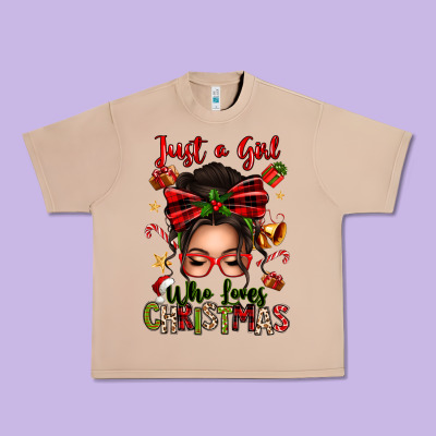 Just A Girl Who Loves Christmas Afro Messy Bun Urban Heavy Tee Designed By Texasbilliewilder