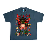 Midnight Navy just a girl who loves christmas afro messy bun Urban Heavy Tee - texasbilliewilder