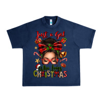 Navy just a girl who loves christmas afro messy bun Urban Heavy Tee - texasbilliewilder
