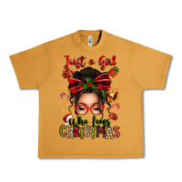 Peanut Butter just a girl who loves christmas afro messy bun Urban Heavy Tee - texasbilliewilder