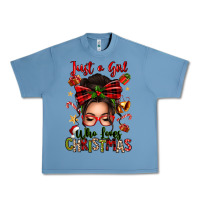 Pebble Blue just a girl who loves christmas afro messy bun Urban Heavy Tee - texasbilliewilder