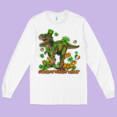 Shamrockscrusher T Rex And Horseshoe Long Sleeve Tee Designed By Adodesignshop