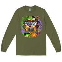 Army Green halloween school bus Long Sleeve Tee - AdoDesignShop