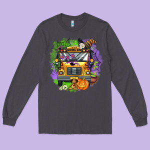 Halloween School Bus Long Sleeve Tee Designed By Adodesignshop