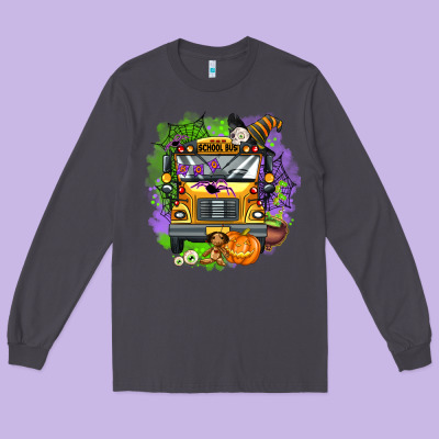 Halloween School Bus Long Sleeve Tee Designed By Adodesignshop