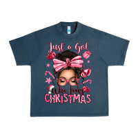 Midnight Navy just a girl who loves pink christmas messy bun Urban Heavy Tee - texasbilliewilder