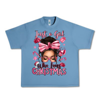 Pebble Blue just a girl who loves pink christmas messy bun Urban Heavy Tee - texasbilliewilder