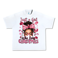 White just a girl who loves pink christmas messy bun Urban Heavy Tee - texasbilliewilder