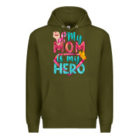 Army Green My Mom Is My Hero Breast Cancer Premium Hoodie - BundleAndBundleShop